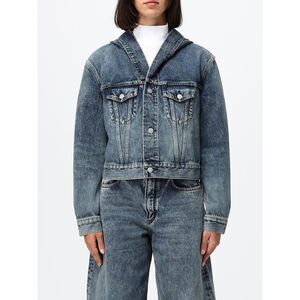 AlaiA Women Cropped Hooded Denim Jacket Alaia In Bleached Denim